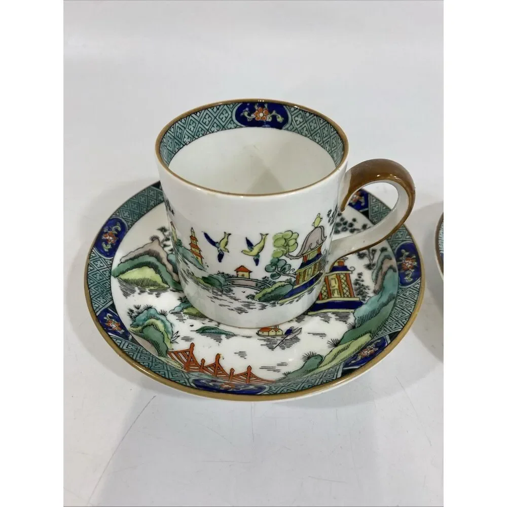Staffordshire fine bone China Chinese Willow (2) Saucer plates (1) Demitasse Cup
